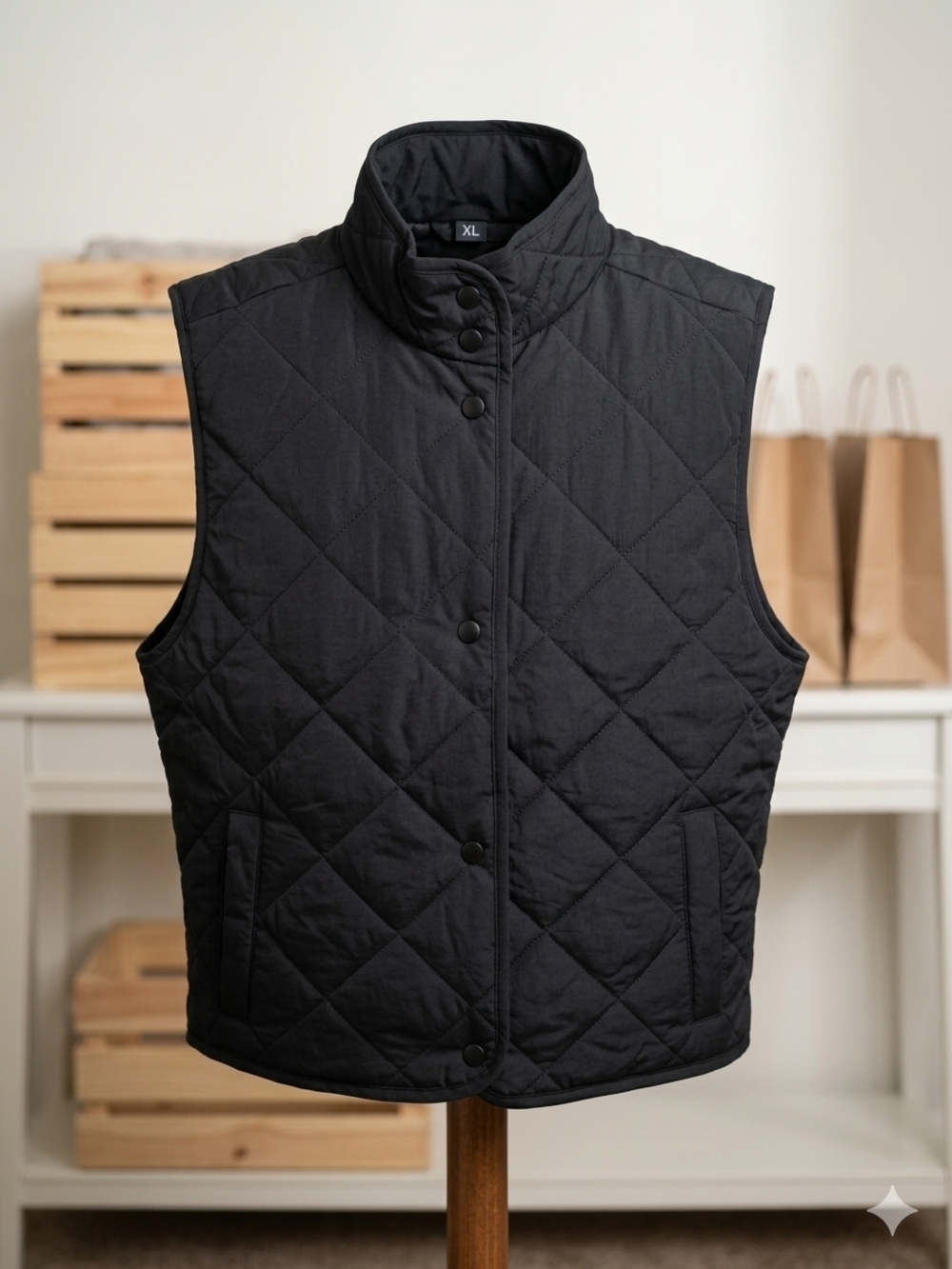 Classic Quilted Snap Vest in Black